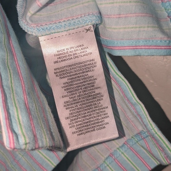 Lauren Ralph Lauren Pajama Top Womens Large Pinstripe Buttons Pink Blue Green‎ - Picture 4 of 10